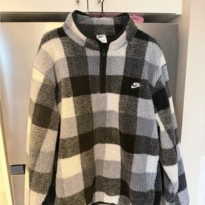 Nike Grey Black Check Sherpa Half-Zip Pullover